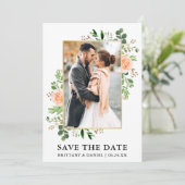 Aquarellgarten Peach Rose Save the Date Karte (Stehend Vorderseite)