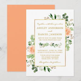Aquarellgarten Peach Rose Wedding Gold Einladung
