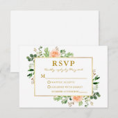 Aquarellgarten Peach Rose Wedding Gold RSVP Karte (Vorne/Hinten)