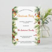 Aquarellgarten Pine & Berries Weihnachts-Party Einladung (Stehend Vorderseite)