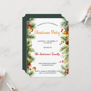 Aquarellgarten Pine & Berries Weihnachts-Party Einladung