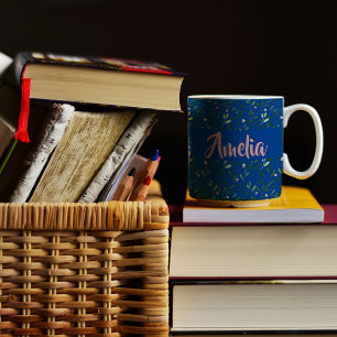 Aquarellgarten rosa blau Muster Kaffeetasse