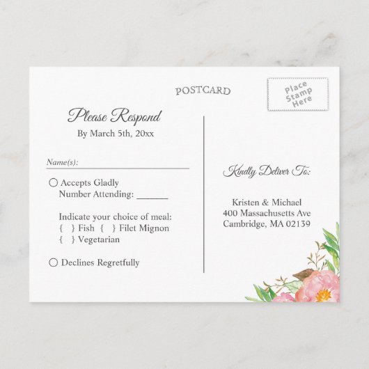 Aquarellgarten Rosa Flora UAWG Replik Einladungspostkarte (Rückseite)