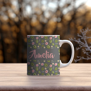 Aquarellgarten Rosa graues Muster Kaffeetasse