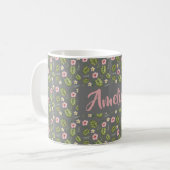 Aquarellgarten Rosa graues Muster Kaffeetasse (Vorderseite Links)