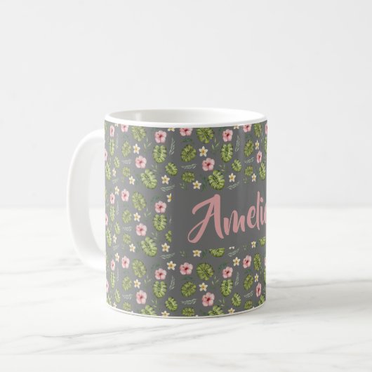 Aquarellgarten Rosa graues Muster Kaffeetasse (Vorderseite Links)