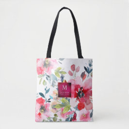 Aquarellgarten-Rose, Ombre Red+Monogram Tasche