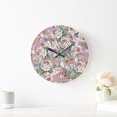 Aquarellgarten: Rose Tulip Elegance. Große Wanduhr (Zuhause)