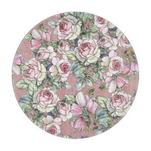 Aquarellgarten: Rose Tulip Elegance. Schneidebrett