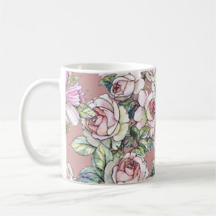 Aquarellgarten: Rosen-Tulpen-Eleganz. Kaffeetasse