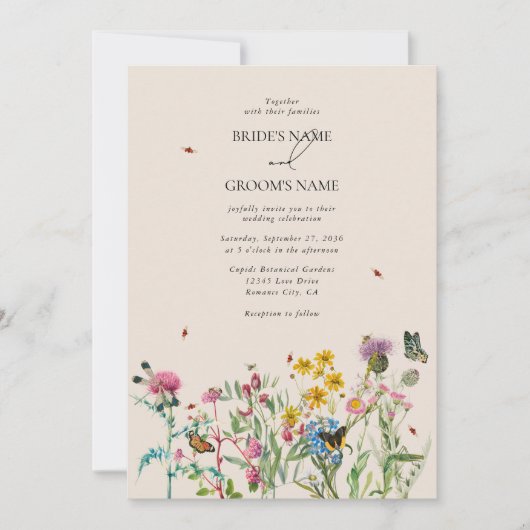 Aquarellgarten Wildblume Couple Foto Hochzeit Einladung (Vorderseite)