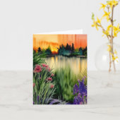Aquarellgartenteich für Sonnenuntergang Karte (Gelbe Blume)