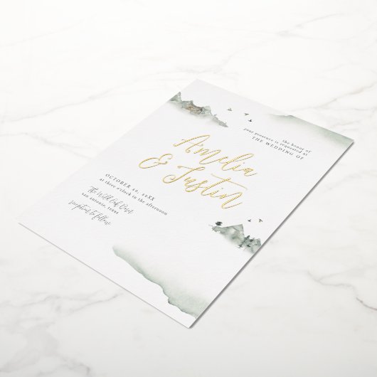 Aquarellgebirge Außenwelt Hochzeit in Urlaubsort Folieneinladung (Gedreht)