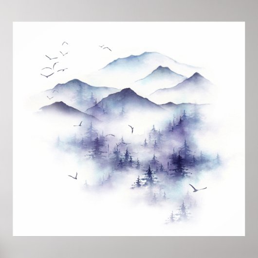 Aquarellgebirge, Winterlandschaft Poster (Vorne)