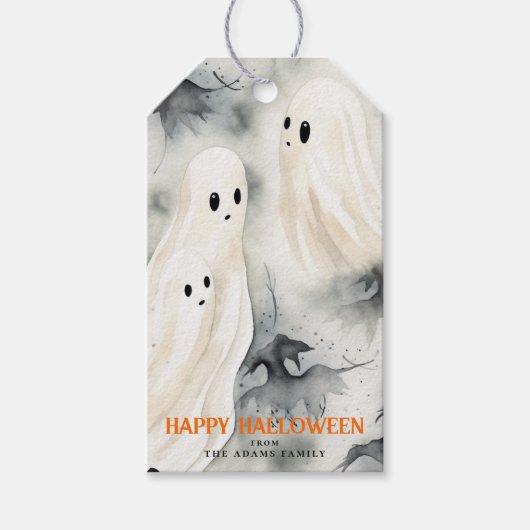 Aquarellgeister Personalisiert Happy Halloween Geschenkanhänger (Vorderseite)