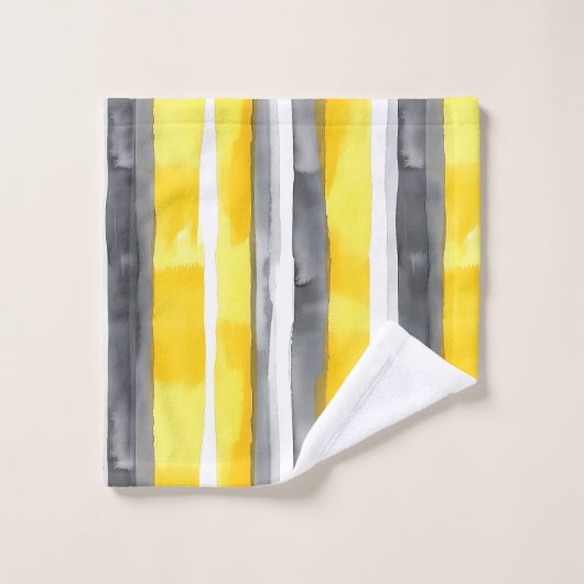 Aquarellgelb, grau, Streifen Badhandtuch Set (Waschlappen)