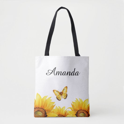 Aquarellgelb Schmetterlingsname Sonnenblume Tasche (Vorderseite)
