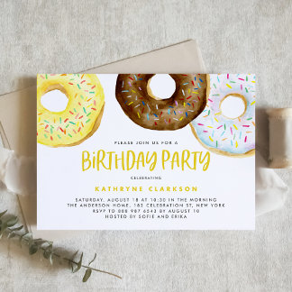 Aquarellgelb und Schokolade Donuts Geburtstag Einladung