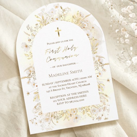 Aquarellgelbe Blumen Erste Kommune Einladung