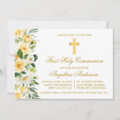 Aquarellgelbe Blütengold Erste Kommune Einladung (Vorderseite)