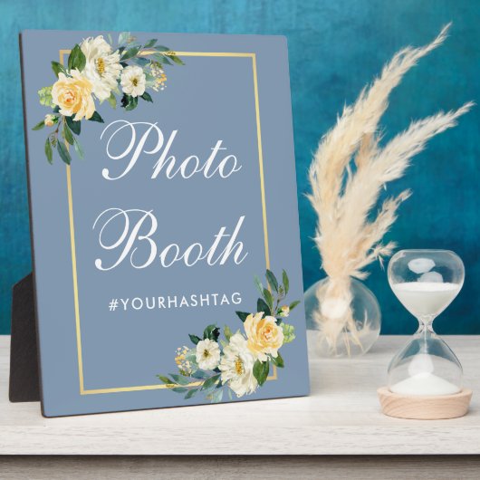 Aquarellgelbe Blütenstaubkabine mit blauem Foto Fotoplatte (Seite)