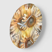 Aquarellgelbe Bouquet Sonnenblumen Sammlung Große Wanduhr (Winkel)