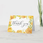 Aquarellgelbe Gärten Rose Rahmen Hochzeit Dankeskarte (Vorderseite)