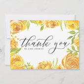 Aquarellgelbe Gärten Rose Rahmen Hochzeit Dankeskarte (Vorderseite)