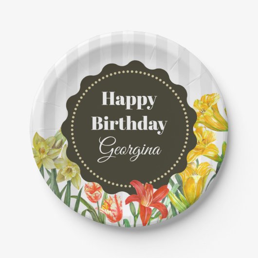 Aquarellgelbe Orangenfrühlingsblumen Pappteller (Vorderseite)