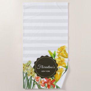 Aquarellgelbe Orangenfrühlingsblumen Strandtuch