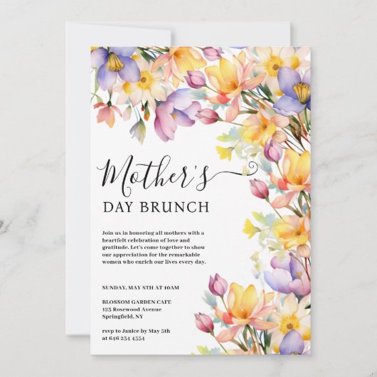Aquarellgelbe Periwinkle-Blume Muttertag Einladung (Vorderseite)