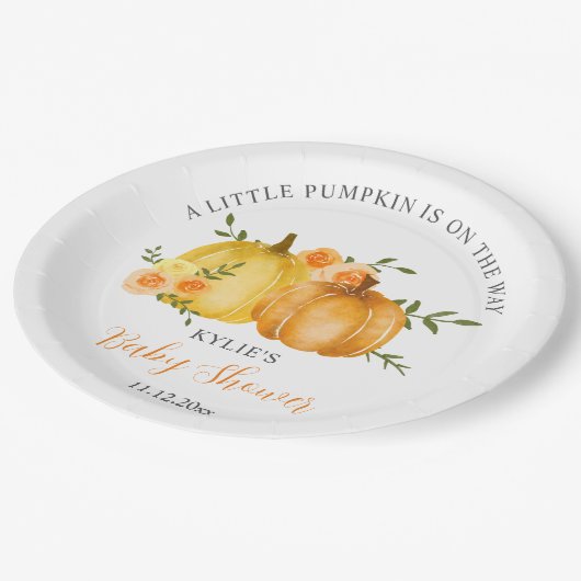 Aquarellgelbe Pumpkin-Rose Kinderdusche Pappteller (Schrägansicht)