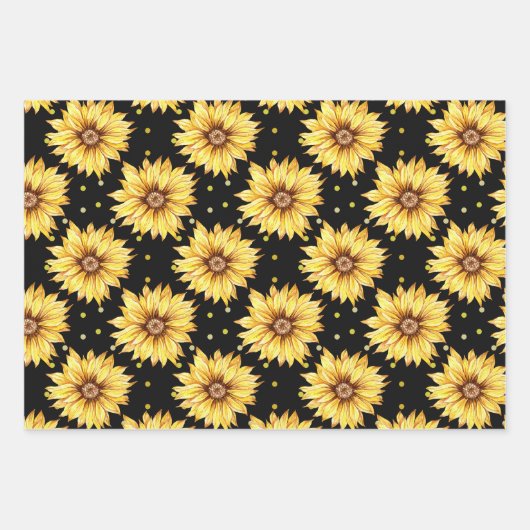Aquarellgelbe Sonnenblumen Blütenschwarz Geschenkpapier Set (Vorderseite)