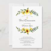 Aquarellgelbe Sonnenblumen Erste Kommune Einladung (Vorderseite)