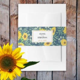 Aquarellgelbe Sonnenblumen Navy Blue Wedding Einladungsbanderole