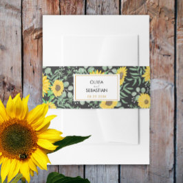 Aquarellgelbe Sonnenblumen Schwarze Hochzeit Einladungsbanderole