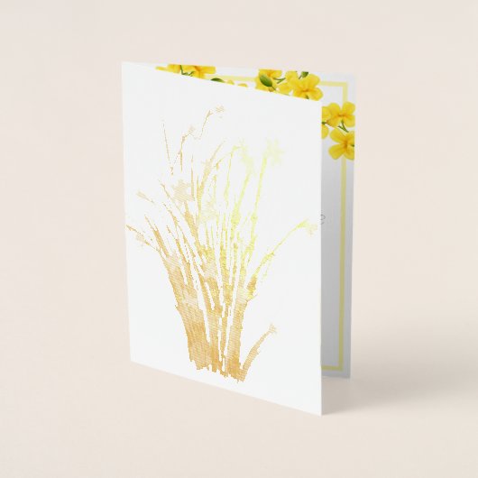 Aquarellgelber Blumengarten mit Foto Hochzeit Folienkarte (Vorderseite)