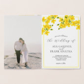 Aquarellgelber Blumengarten mit Foto Hochzeit Folienkarte (Innenseite)