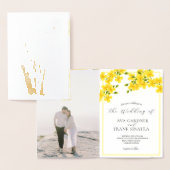 Aquarellgelber Blumengarten mit Foto Hochzeit Folienkarte (Anzeige)