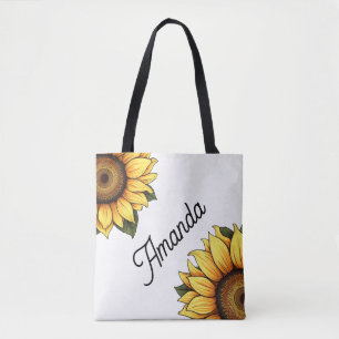 Aquarellgelber Diagonalname Zwei Sonnenblumen Tasche