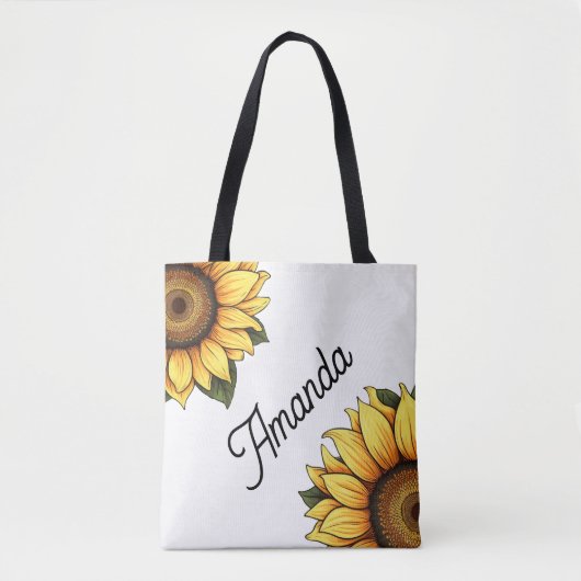 Aquarellgelber Diagonalname Zwei Sonnenblumen Tasche (Vorderseite)