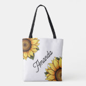 Aquarellgelber Diagonalname Zwei Sonnenblumen Tasche (Rückseite)