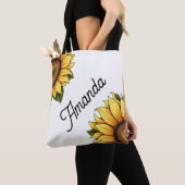 Aquarellgelber Diagonalname Zwei Sonnenblumen Tasche (Von Nahem)