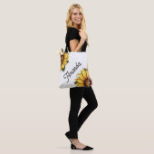 Aquarellgelber Diagonalname Zwei Sonnenblumen Tasche (Am Model)