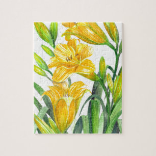 Aquarellgelber Tag Lilies Floral Illustration Puzzle