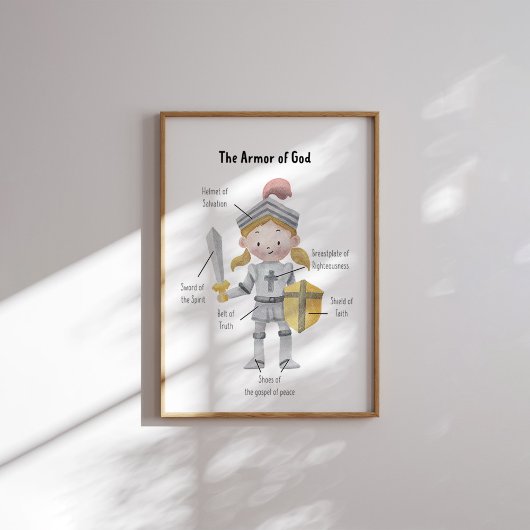 Aquarellgelbes Haar Mädchen die Rüstung Gottes dru Poster