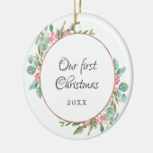 Aquarellgeometrie Unser erstes WeihnachtsFoto Keramik Ornament (Links)