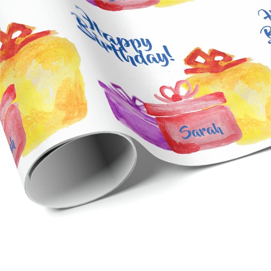 Aquarellgeschenke, Happy Birthday, Geschenke Geschenkpapier (Rolleneckpunkt)