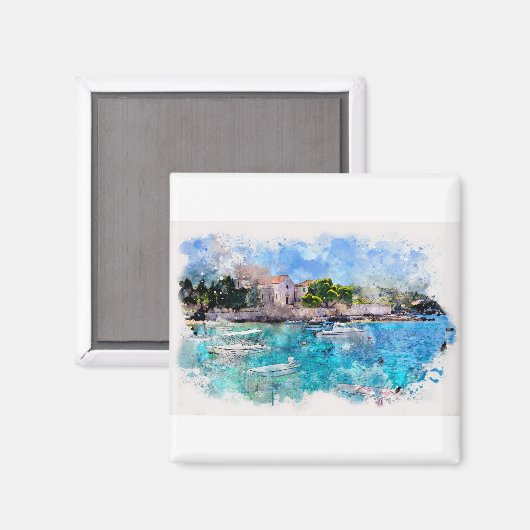 Aquarellgestaltung von Le Caviar Hvar Kroatien Magnet (Vorderseite/Rückseite)