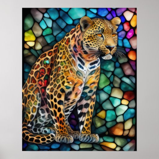 Aquarellgestanztes Glas Leopard 5:4 Poster (Vorne)